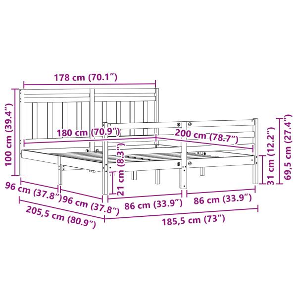 Bettrahmen mit Kopfteil 2 pcs Wachsbraun 180 x 200 cm