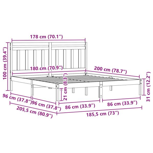 Bettrahmen 2 pcs Wachsbraun 180 x 200 cm Massives Kiefernholz