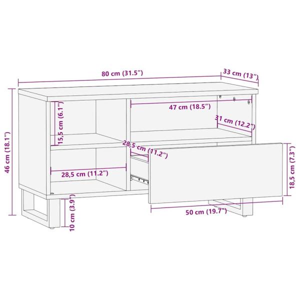 TV-Schränk mit Regal Braun 80 x 33,5 x 46 cm Massivholz Mango