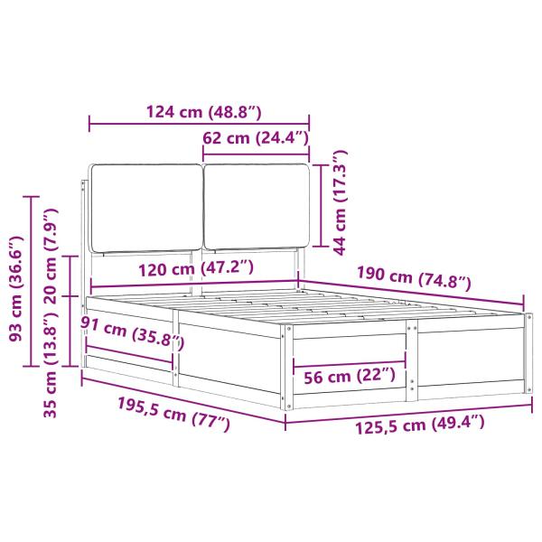 Bettgestell mit gepolstertem Kopfteil Schwarz 120 x 190 cm