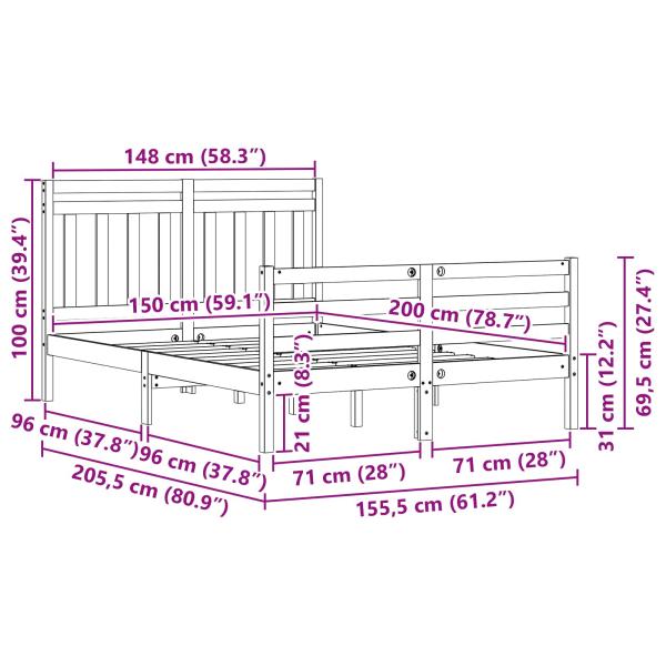 Bettrahmen mit Kopfteil 2 pcs Wachsbraun 150 x 200 cm