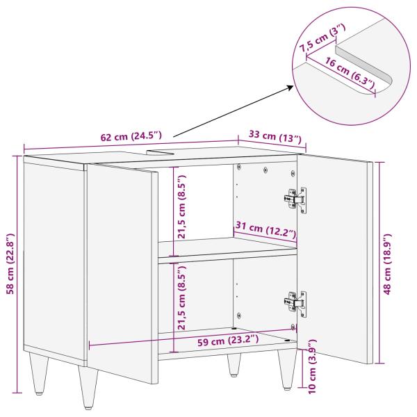 Waschbeckenschrank mit Speicher mit Tür Walnuss 62 x 33 x 58 cm