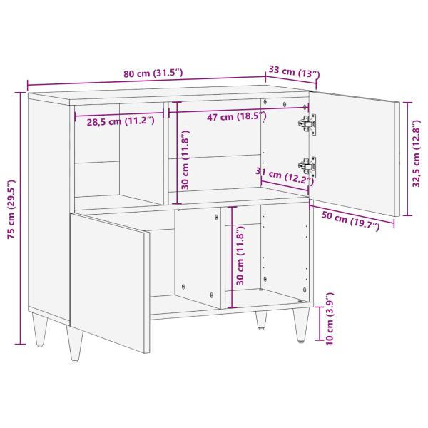 Sideboard mit Tür Walnuss 80 x 33,5 x 75 cm Massivholz Mango