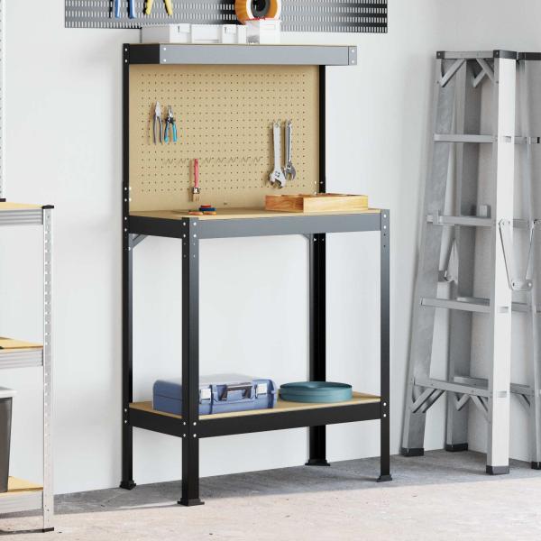 ARDEBO.de - Werkbänke mit Regal Schwarz 81 x 41 x 145 cm Holzwerkstoff