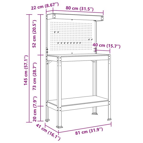Werkbänke mit Regal Schwarz 81 x 41 x 145 cm Holzwerkstoff
