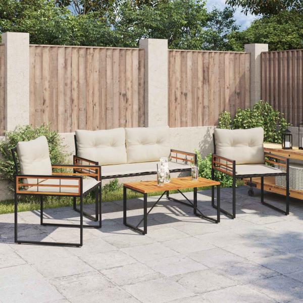 ARDEBO.de - Gartenmöbel Set mit Kissen 4 pcs Creme