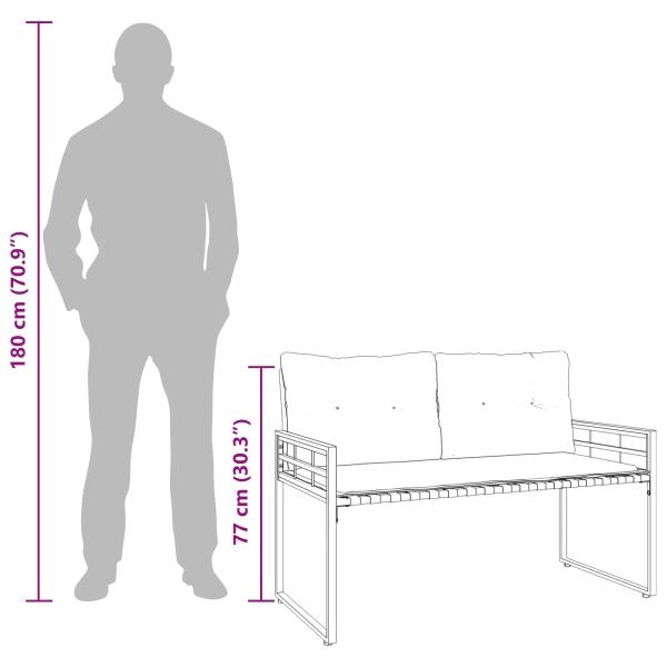 Holz-Lagenbank mit Kissen Uni Hellgrau 114 x 55 x 77 cm