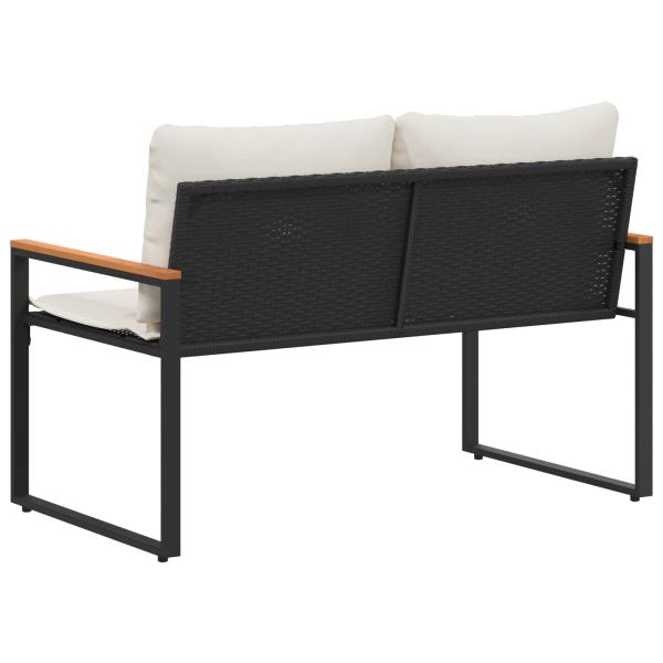 Bank mit Kissen Schwarz und Cremeweiß 115 x 65 x 72 cm Rattan