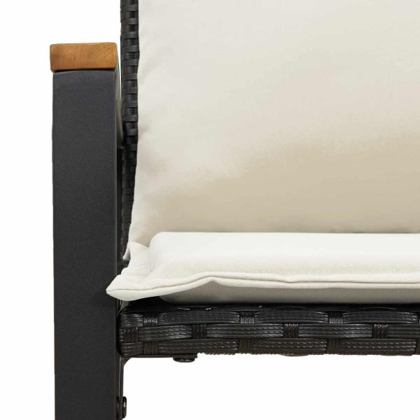 Bank mit Kissen Schwarz und Cremeweiß 115 x 65 x 72 cm Rattan