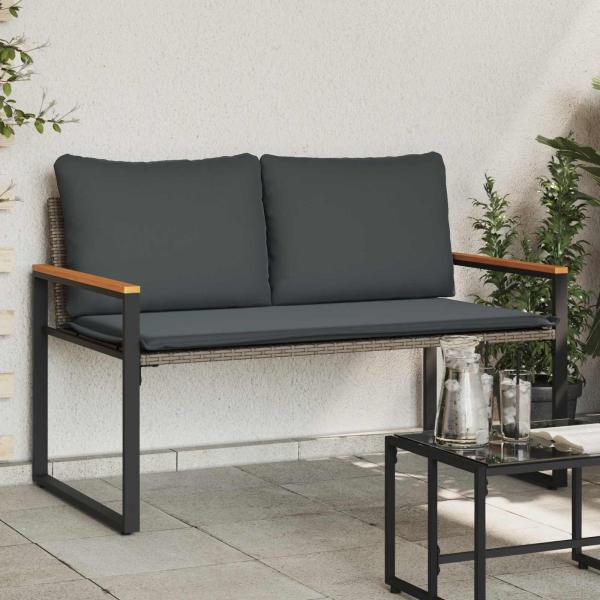 ARDEBO.de - Bank mit Kissen Grau und Dunkelgrau 115 x 65 x 72 cm Rattan