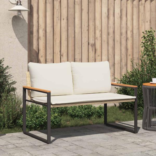 Bank mit Kissen Beige und Cremeweiß 115 x 65 x 72 cm Rattan