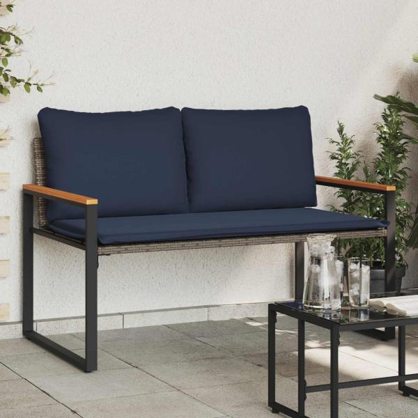 ARDEBO.de - Bank mit Kissen Grau und Marineblau 115 x 65 x 72 cm Rattan