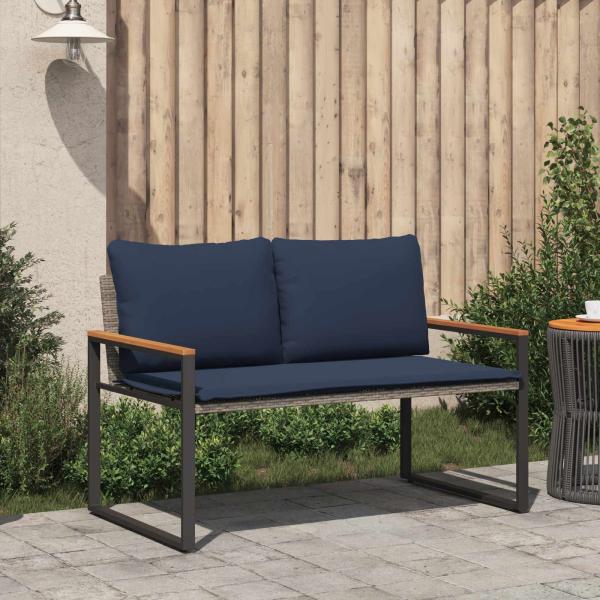 Bank mit Kissen Grau und Marineblau 115 x 65 x 72 cm Rattan