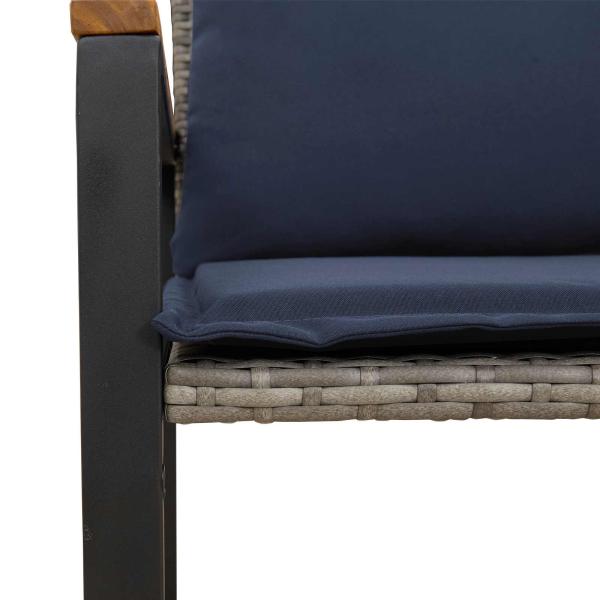 Bank mit Kissen Grau und Marineblau 115 x 65 x 72 cm Rattan