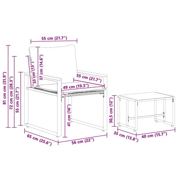 Möbelsets mit Kissen 3 pcs Schwarz und Cremeweiß Rattan