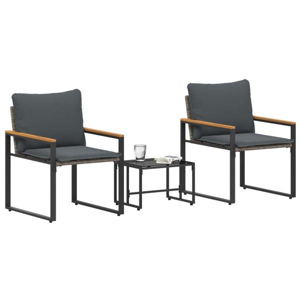 ARDEBO.de - Möbelsets mit Kissen 3 pcs Grau und Dunkelgrau Rattan