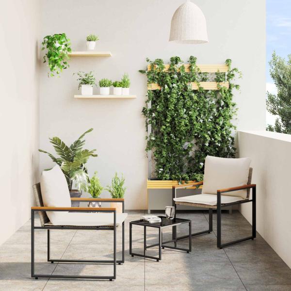 ARDEBO.de - Möbelsets mit Kissen 3 pcs Beige und Cremeweiß Rattan