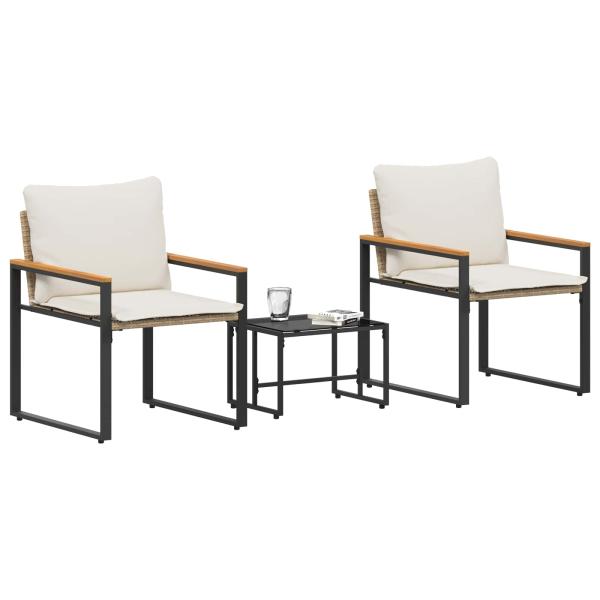 Möbelsets mit Kissen 3 pcs Beige und Cremeweiß Rattan