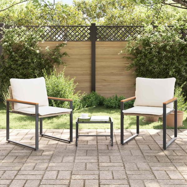 Möbelsets mit Kissen 3 pcs Beige und Cremeweiß Rattan