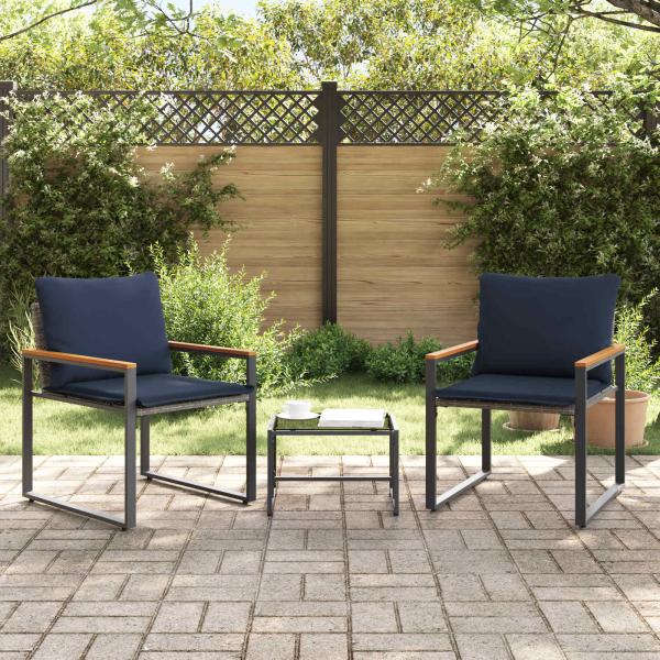 Möbelsets mit Kissen 3 pcs Grau und Marineblau Rattan