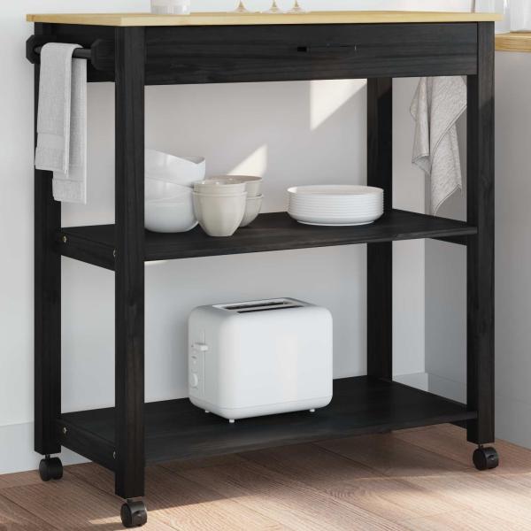 Küchentrolley MONZA Schwarz 84 x 40 x 88,5 cm Massivholz Kiefer