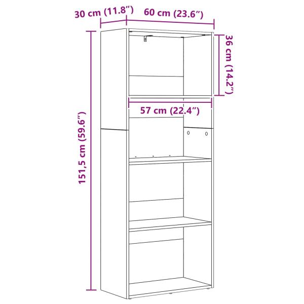 Bücherregal Schwarz Eichen-Optik 60 x 30 x 151,5 cm