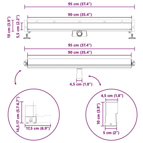 Wandmontierter Duschablauf Silber 90 cm Edelstahl 304