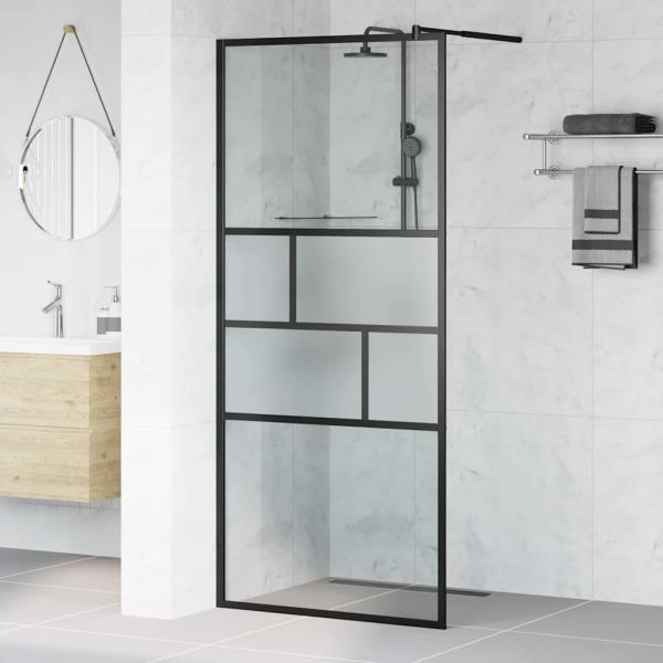 ARDEBO.de - Walk-in Duschwand Schwarz 80 x 195 x 0,5 cm Glas und Aluminium