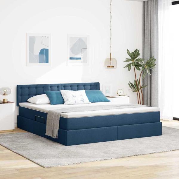 ARDEBO.de - Aufbewahrungsbett mit Matratze Blau 180 x 200 cm Samt