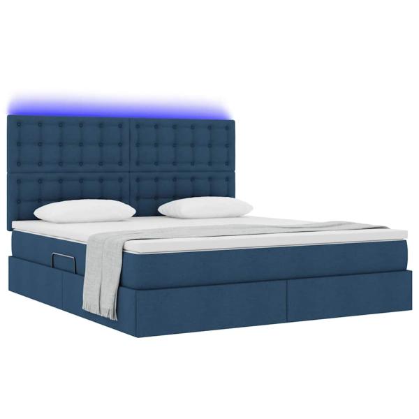 Bett mit Stauraum und LED Blau 180 x 200 cm Polyester