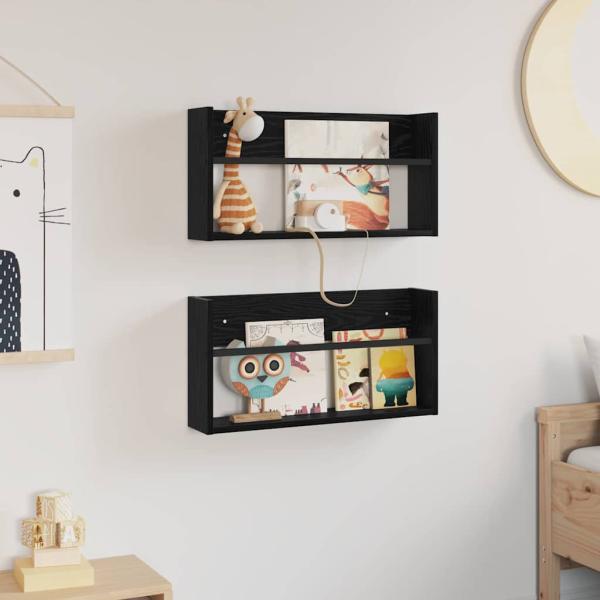 Magazinregal 2 pcs Schwarz Eichen-Optik 60 x 12 x 30 cm
