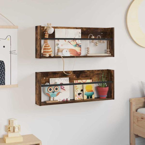 Magazinregal mit Regal 2 pcs Geräucherte Eiche 80 x 12 x 30 cm
