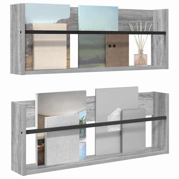 Magazinregal 2 pcs Graues Sonoma 80 x 12 x 30 cm Holzwerkstoff