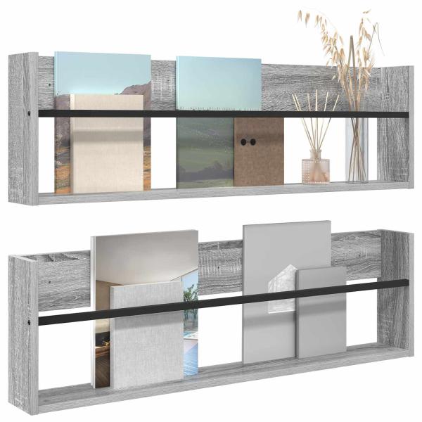 Magazinregal 2 pcs Graues Sonoma 100 x 12 x 30 cm Holzwerkstoff