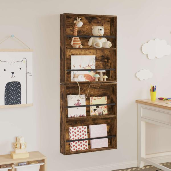 Magazinregal mit Regal 2 pcs Geräucherte Eiche 60 x 12 x 70 cm