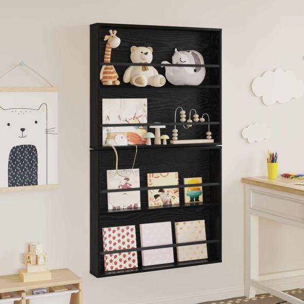 Magazinregal 2 pcs Schwarz Eichen-Optik 80 x 12 x 70 cm