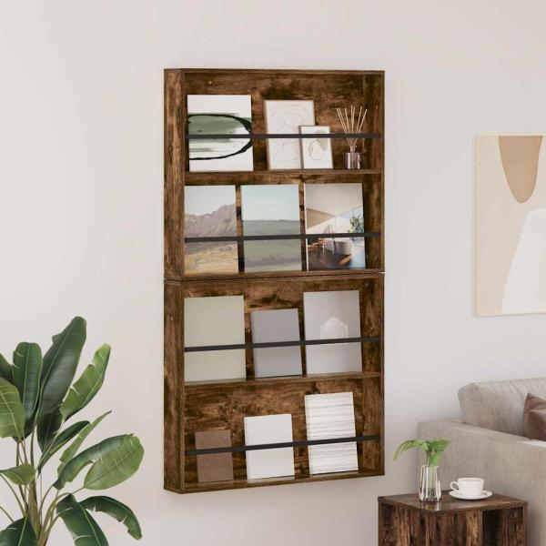 ARDEBO.de - Magazinregal mit Regal 2 pcs Geräucherte Eiche 80 x 12 x 70 cm