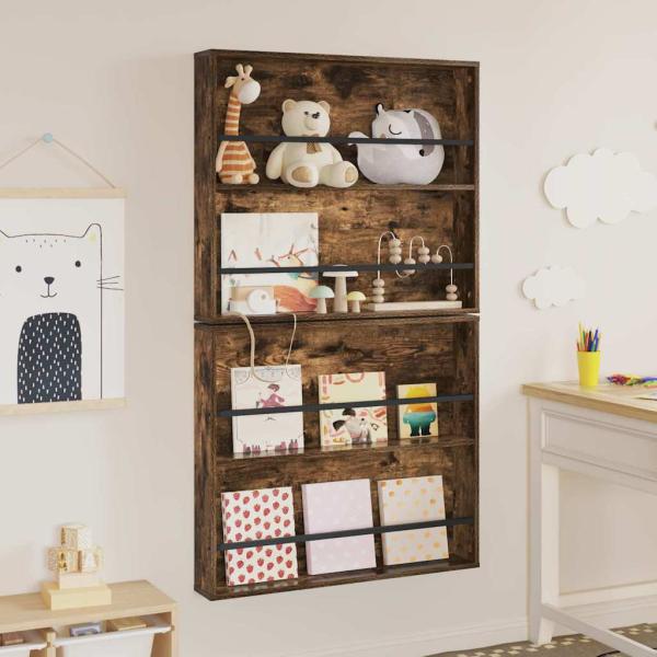 Magazinregal mit Regal 2 pcs Geräucherte Eiche 80 x 12 x 70 cm