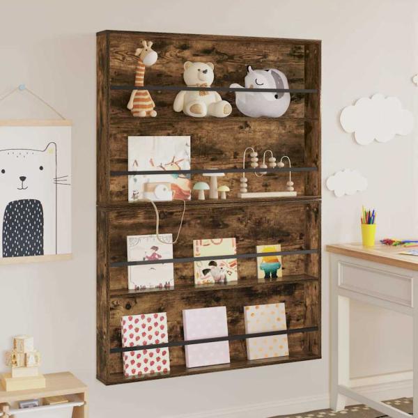 Magazinregal mit Regal 2 pcs Geräucherte Eiche 100 x 12 x 70 cm