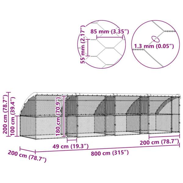 Hundekäfig mit Speicher 4 pcs Silber 8 x 2 x 2 m Stahl