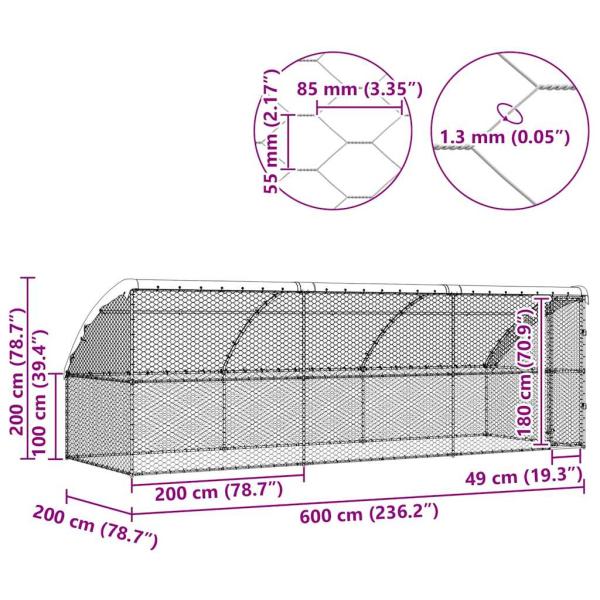 Hundekäfig 3 pcs Silber 6 x 2 x 2 m Verzinkter Stahl