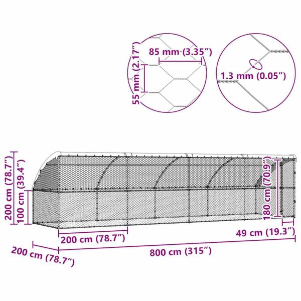 Hundekäfig 4 pcs Silber 8 x 2 x 2 m Verzinkter Stahl