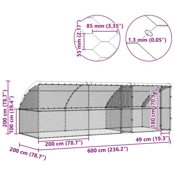 Hundekäfig mit Speicher 3 pcs Silber 6 x 2 x 2 m Stahl