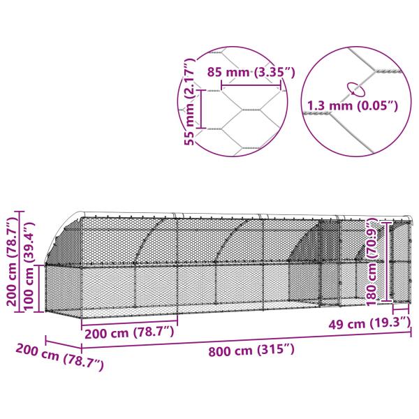 Hundekäfig mit Speicher 4 pcs Silber 8 x 2 x 2 m Stahl