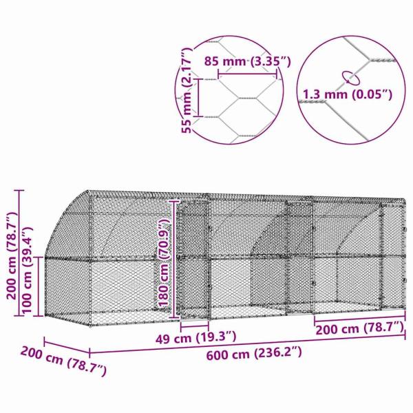 Hundekäfig 3 Stk. Silber 6 x 2 x 2 m Verzinkter Stahl