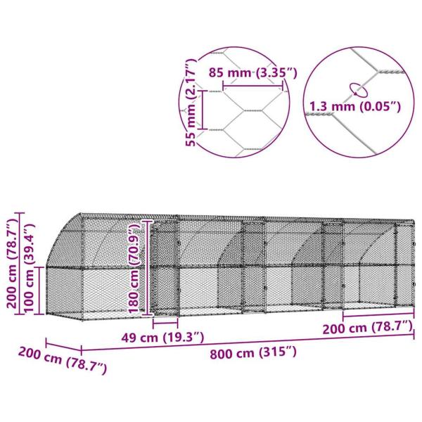 Hundekäfig mit Speicher 4 pcs Silber 8 x 2 x 2 m Stahl