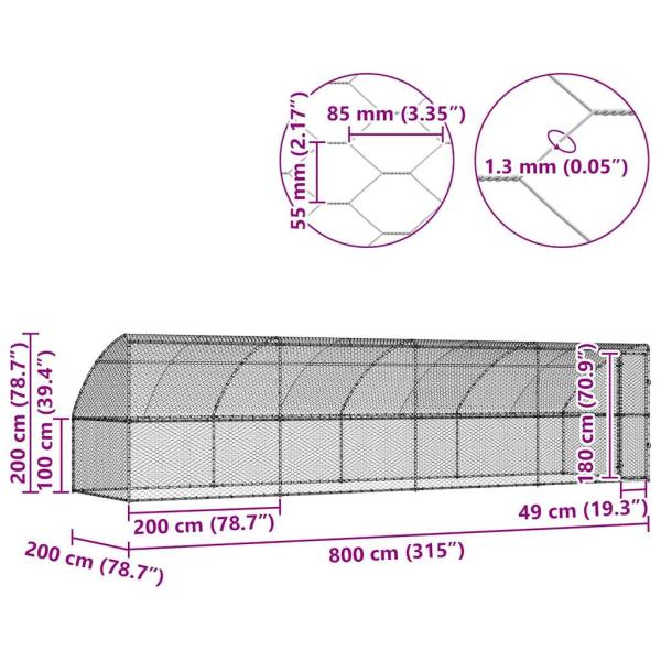 Hundekäfig mit Speicher 4 pcs Silber 8 x 2 x 2 m Stahl