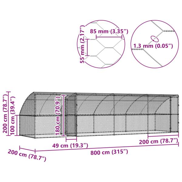 Hundekäfig mit Speicher 4 pcs Silber 8 x 2 x 2 m Stahl