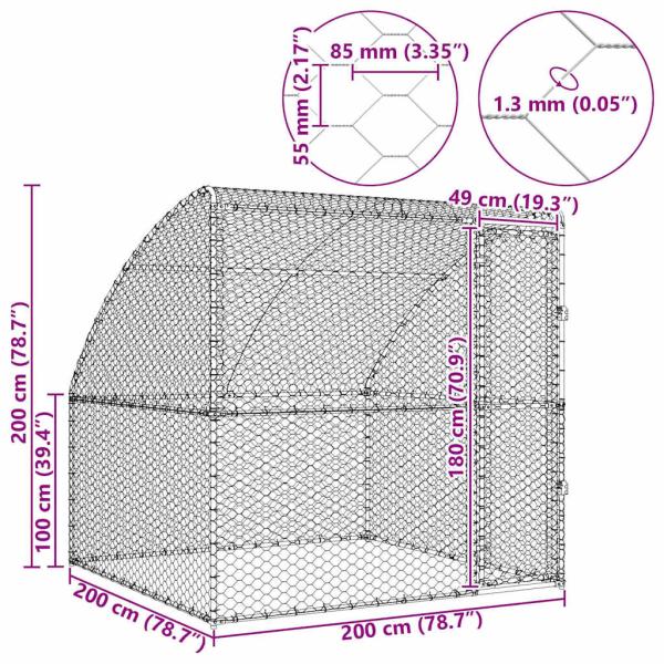 Hundekäfig mit Speicher Silber 2 x 2 x 2 m Verzinkter Stahl