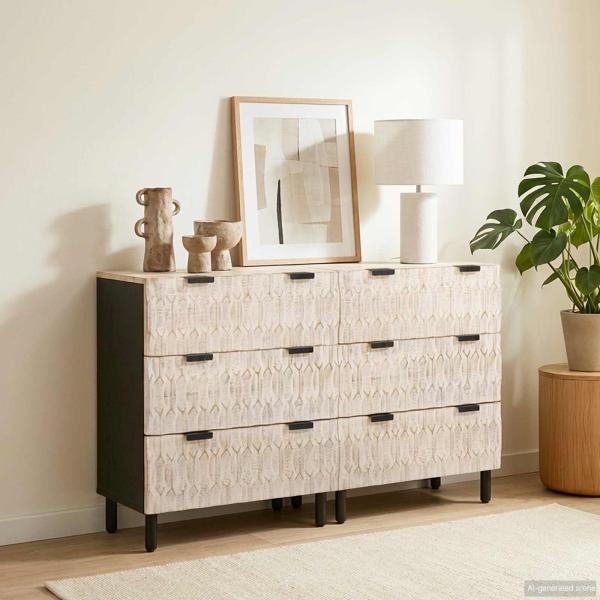 Sideboard Weiße gewaschene Oberfläche Massivholz Mango